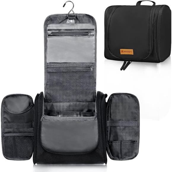 Toiletry Bag for Women & Men,Water-resistant Travel Makeup Bag with Hanging Hook - Picture 1 of 6